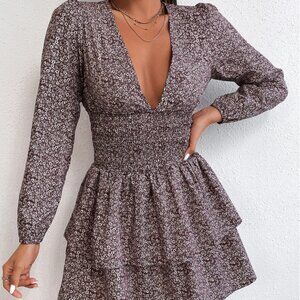 Floral Deep V Layered Mini Dress